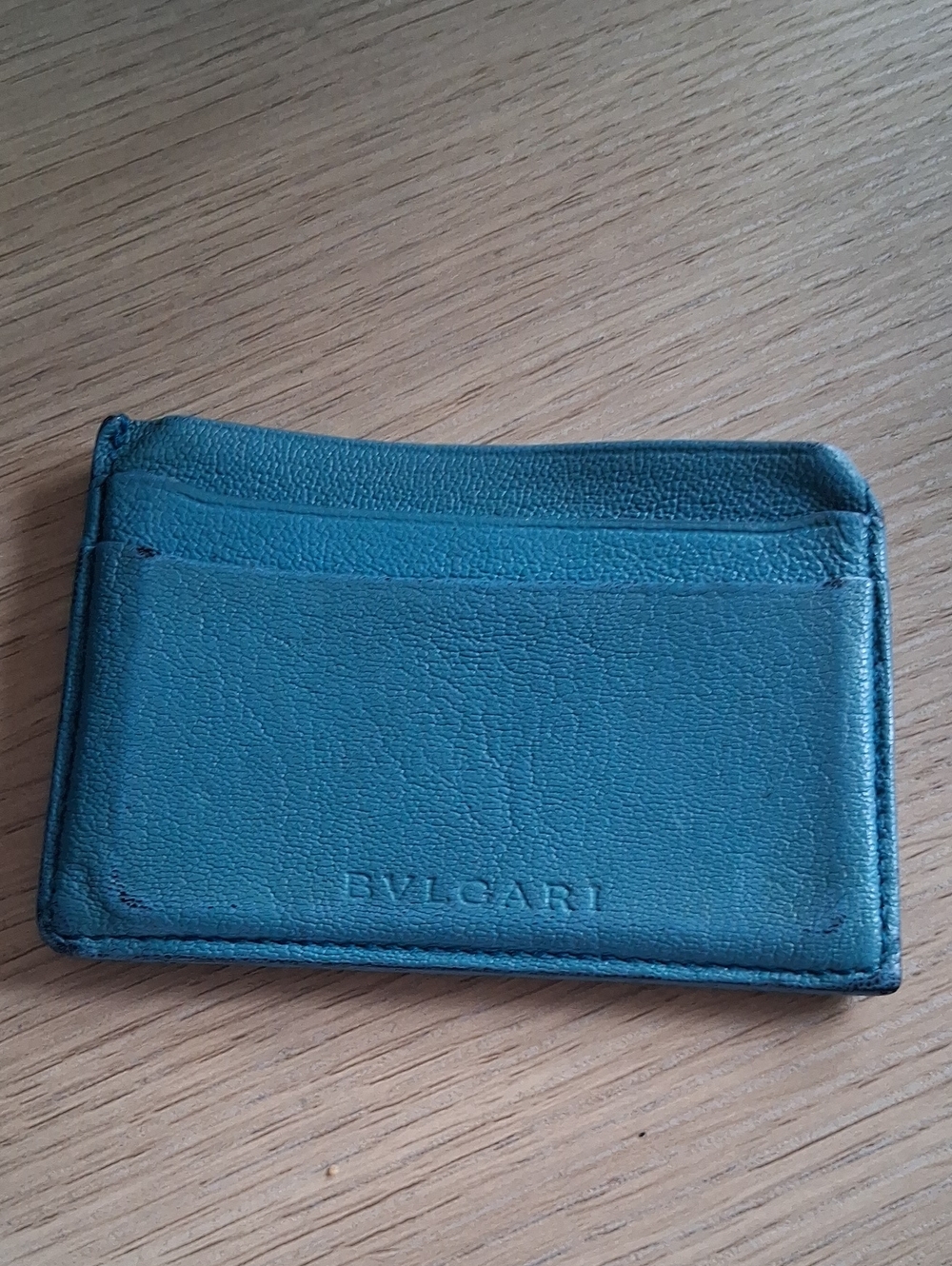 Bulgari Teal Leather Slim Card Sleeve